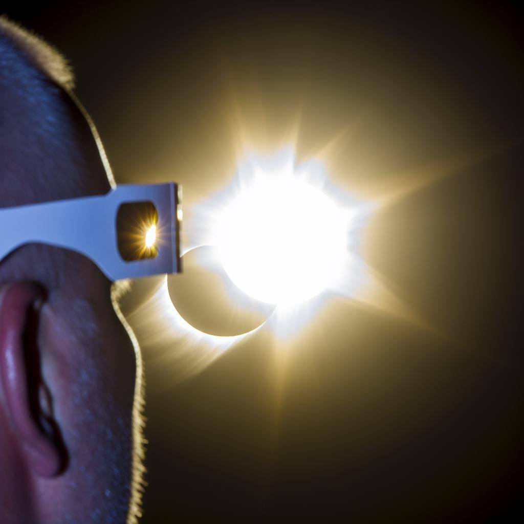 person watching the solar eclipse with glases